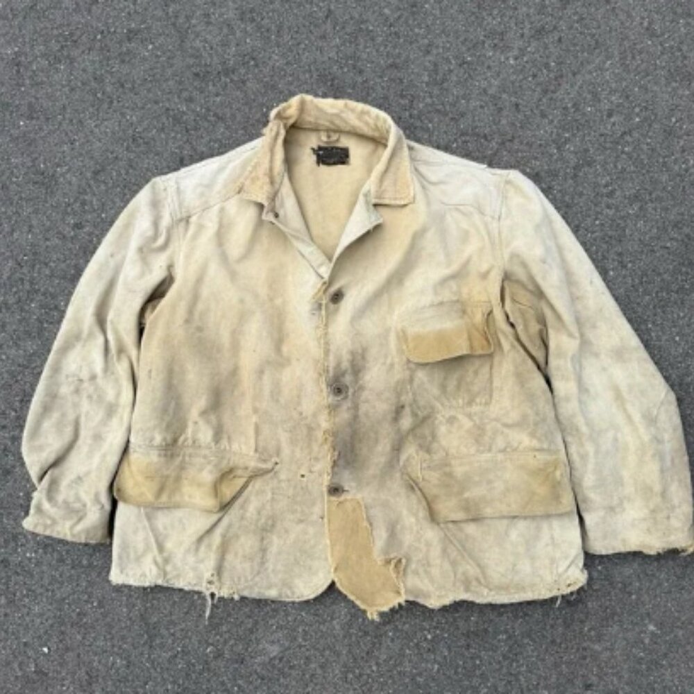VTG 40s Duxbak Jacket Canvas Waterproof Hunting Distressed Faded Rainproof 44